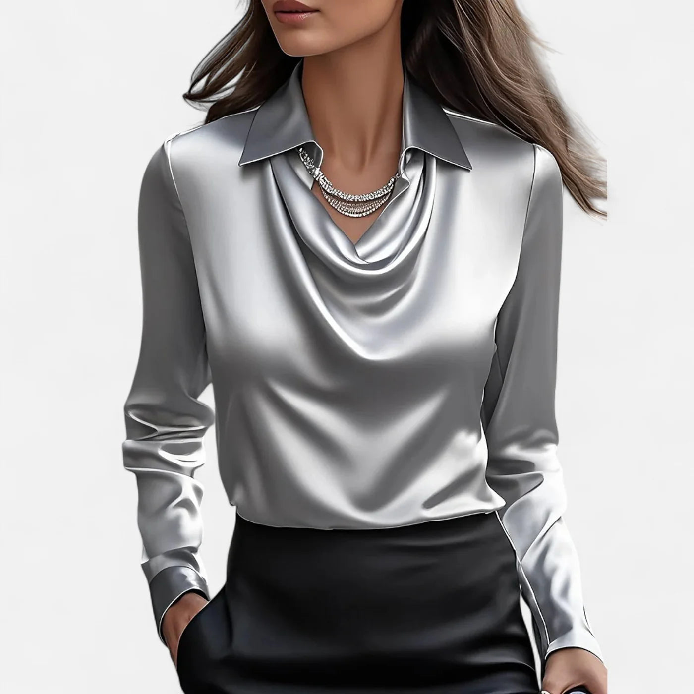 Elara | Satinbluse mit drapiertem Ausschnitt