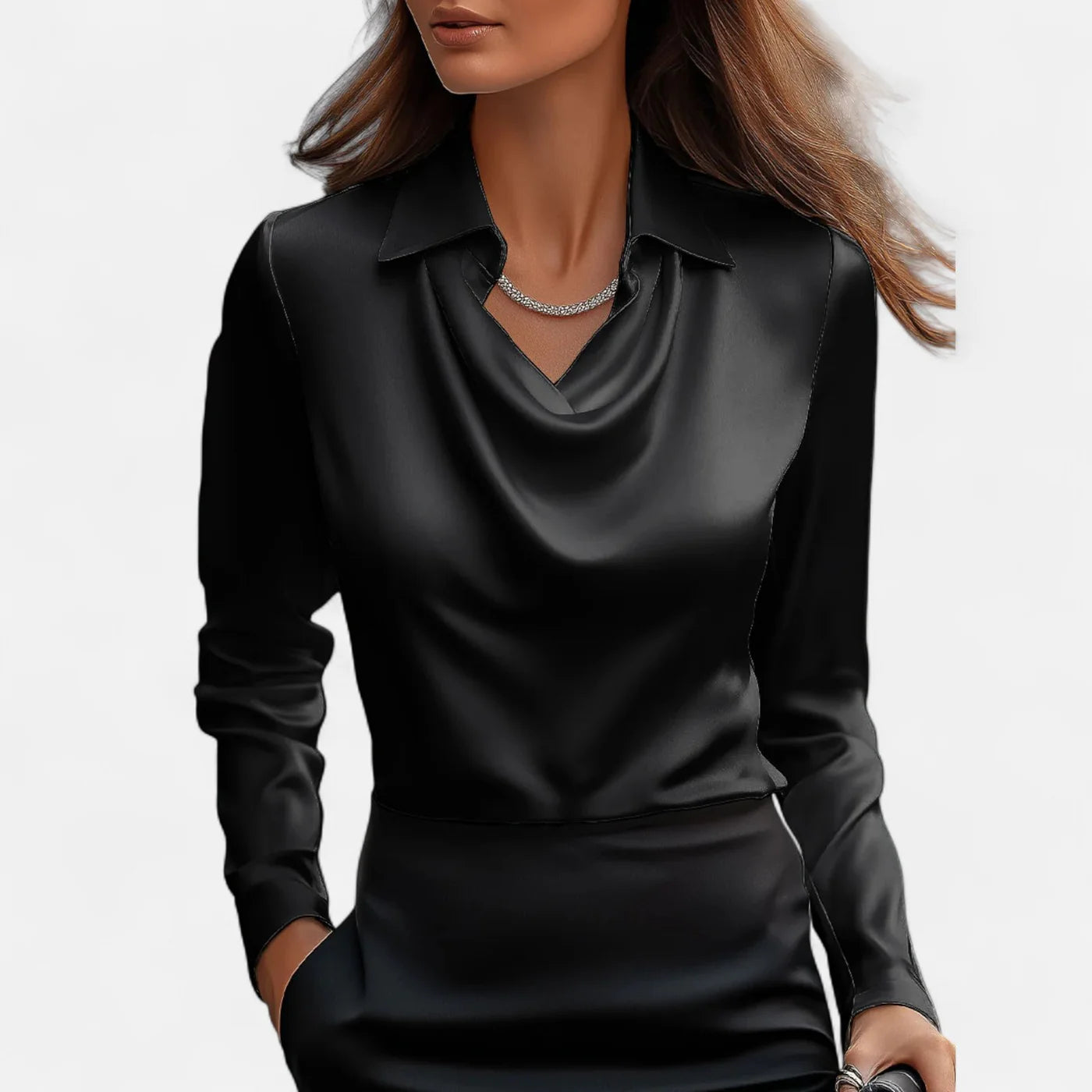Elara | Satinbluse mit drapiertem Ausschnitt