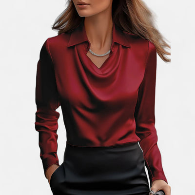 Elara | Satinbluse mit drapiertem Ausschnitt